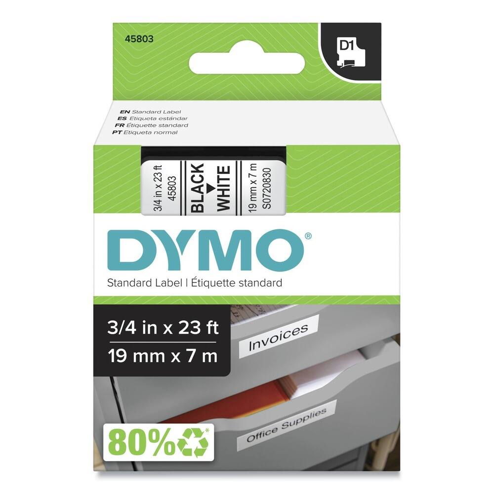 DYMO - 45803 0.75 in. x 23 ft. D1 High-Performance Polyester Removable Label Tape - Black on - White price history on PriceWatchPro