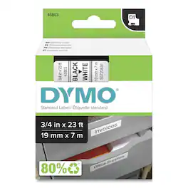 DYMO - 45803 0.75 in. x 23 ft. D1 High-Performance Polyester Removable Label Tape - Black on - White