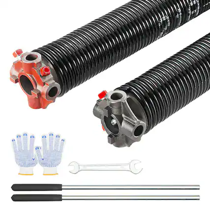 Front. VEVOR - Garage Door Torsion Springs, Pair of 0.218 x 2 x 24inch, Garage Door Springs with Non-Slip Winding Bars, 16000 Cycles - Black.