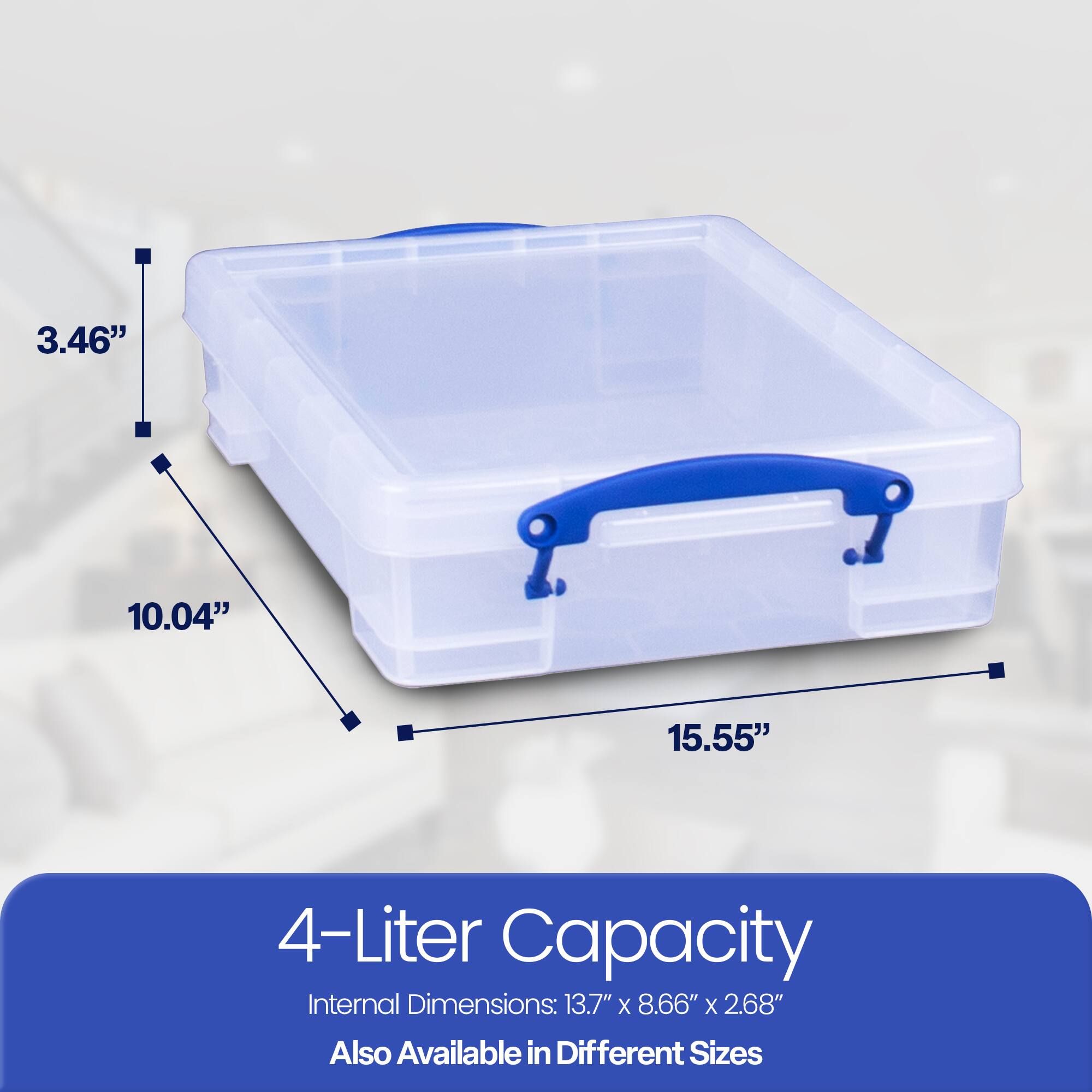 3.46"  
10.04"  
15.55"  

4-Liter Capacity  
Internal Dimensions: 13.7" x 8.66" x 2.68"  
Also Available in Different Sizes