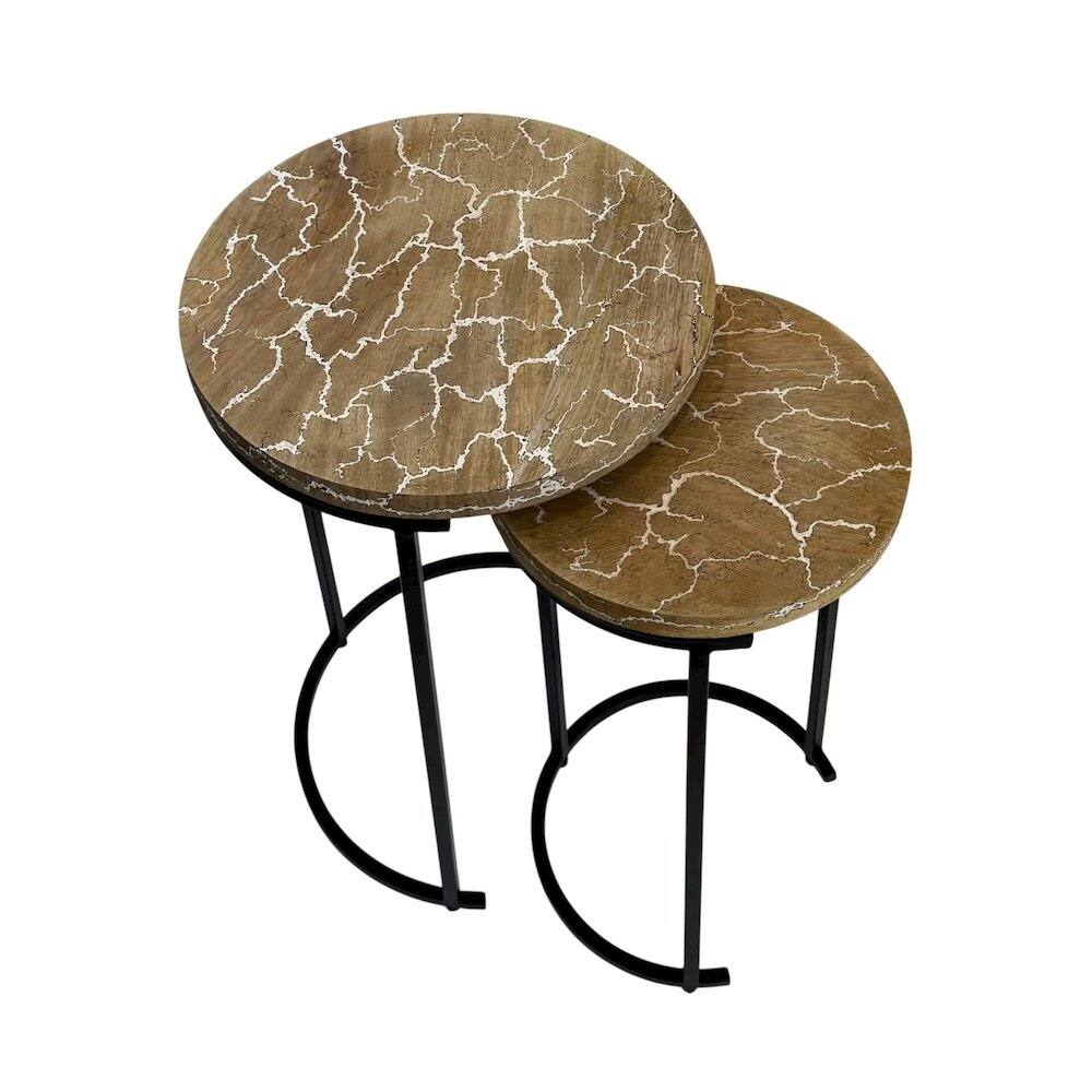 Alt View 1. Carolina Chair & Table - Electra 24" Round Nesting Table - Electrified Wood - White - Natural, Black.