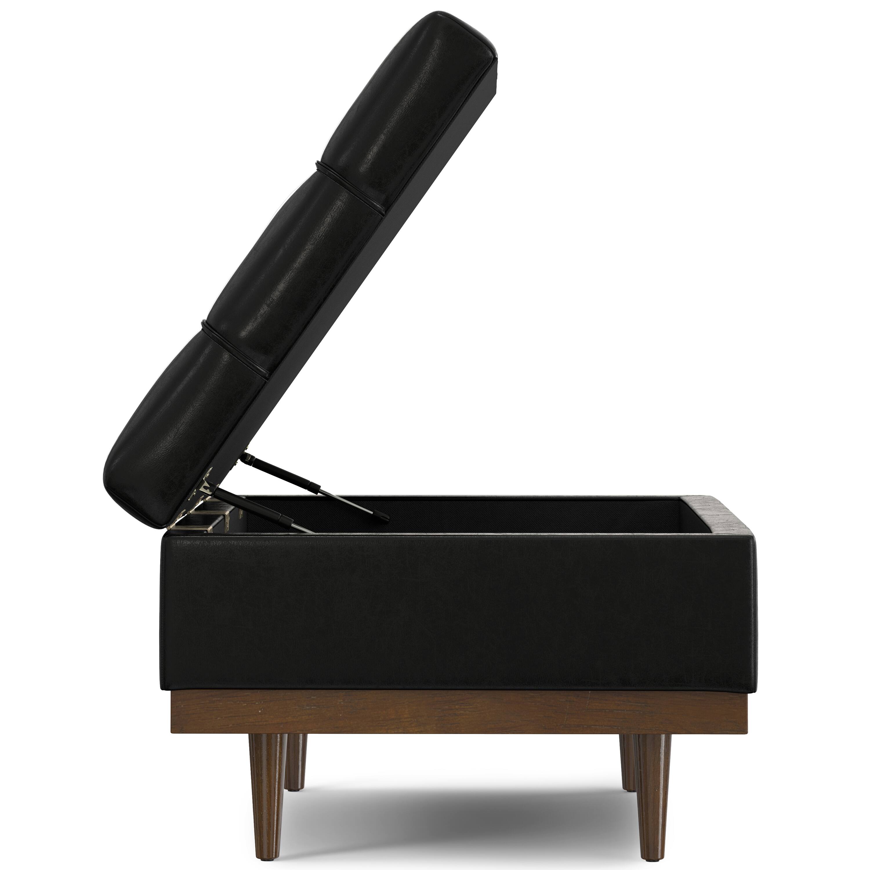 Alt View 4. Simpli Home - Mariah 34 inch Contemporary Rectangle Coffee Table Storage Ottoman in Midnight Black  PU Black faux leather, Assembled - Midnight Black.