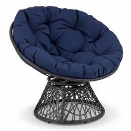 Costway - Papasan Chair, Swivel Chair with Extra-Thick Cushion, Metal Frame, Rattan Wicker Lounge Chair for Yard, Balcony - Navy Blue