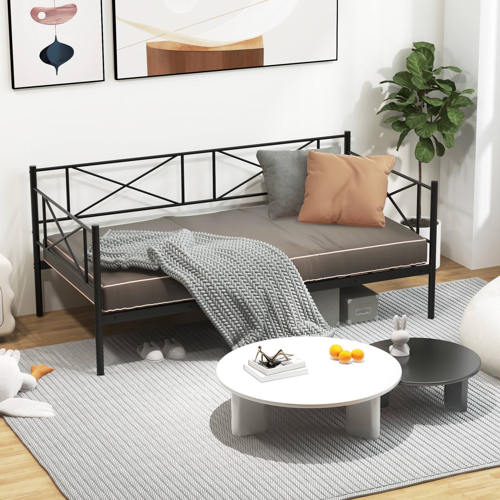 Alt View 9. Costway - Costway Twin Size Metal Daybed Frame Home Modern 2-in-1 Sofa Bed with Under-bed Storage & Railings - Black.