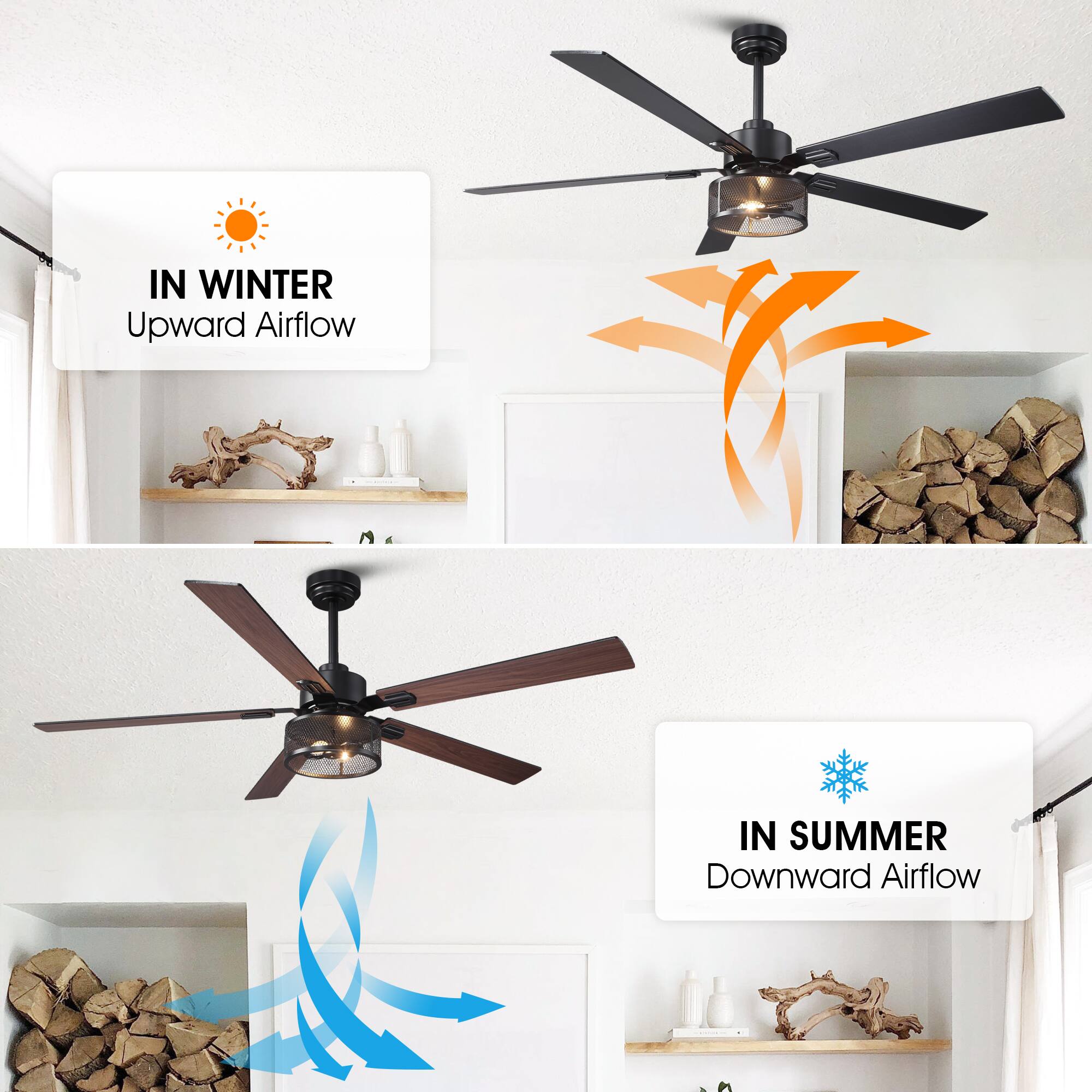 IN WINTER  
Upward Airflow  

IN SUMMER  
Downward Airflow