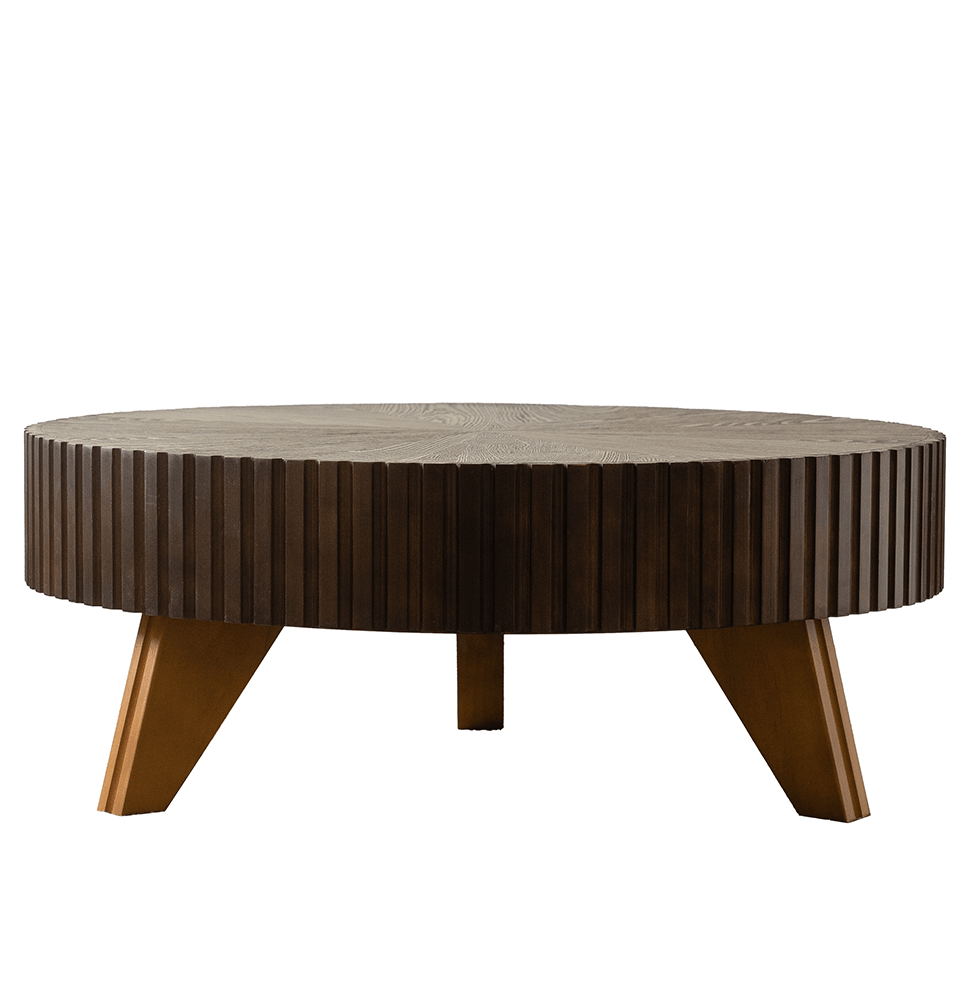 Alt View 6. Trinkets Crazed - Solid Round Coffee Table, Pedestal Design With Rustic Wood Grain | Space-Saving Accent Table - Brown.