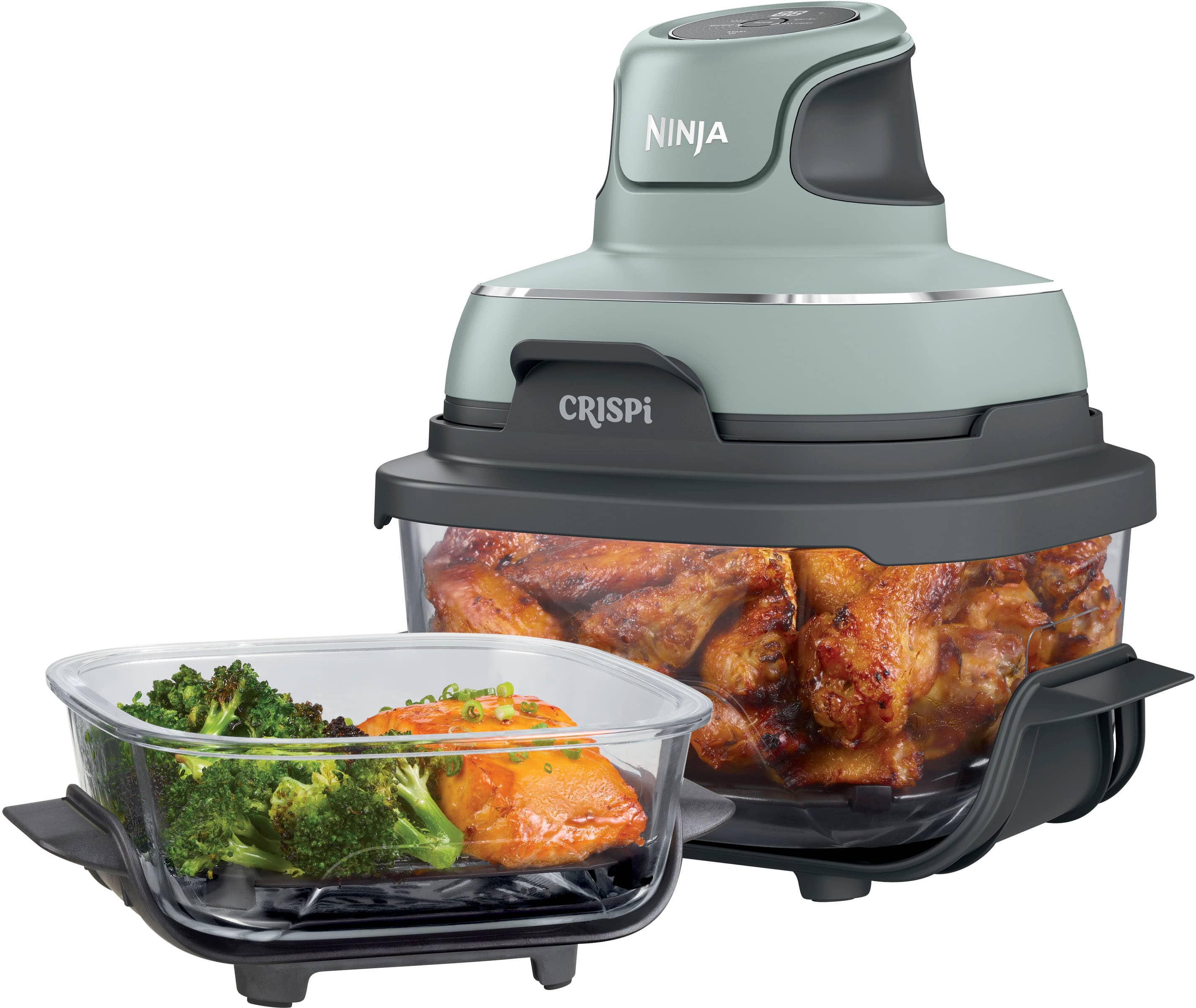 Ninja - Crispi® 5-in-1 Portable Glass Air Fryer Cooking System - Sage Green - Front_Zoom