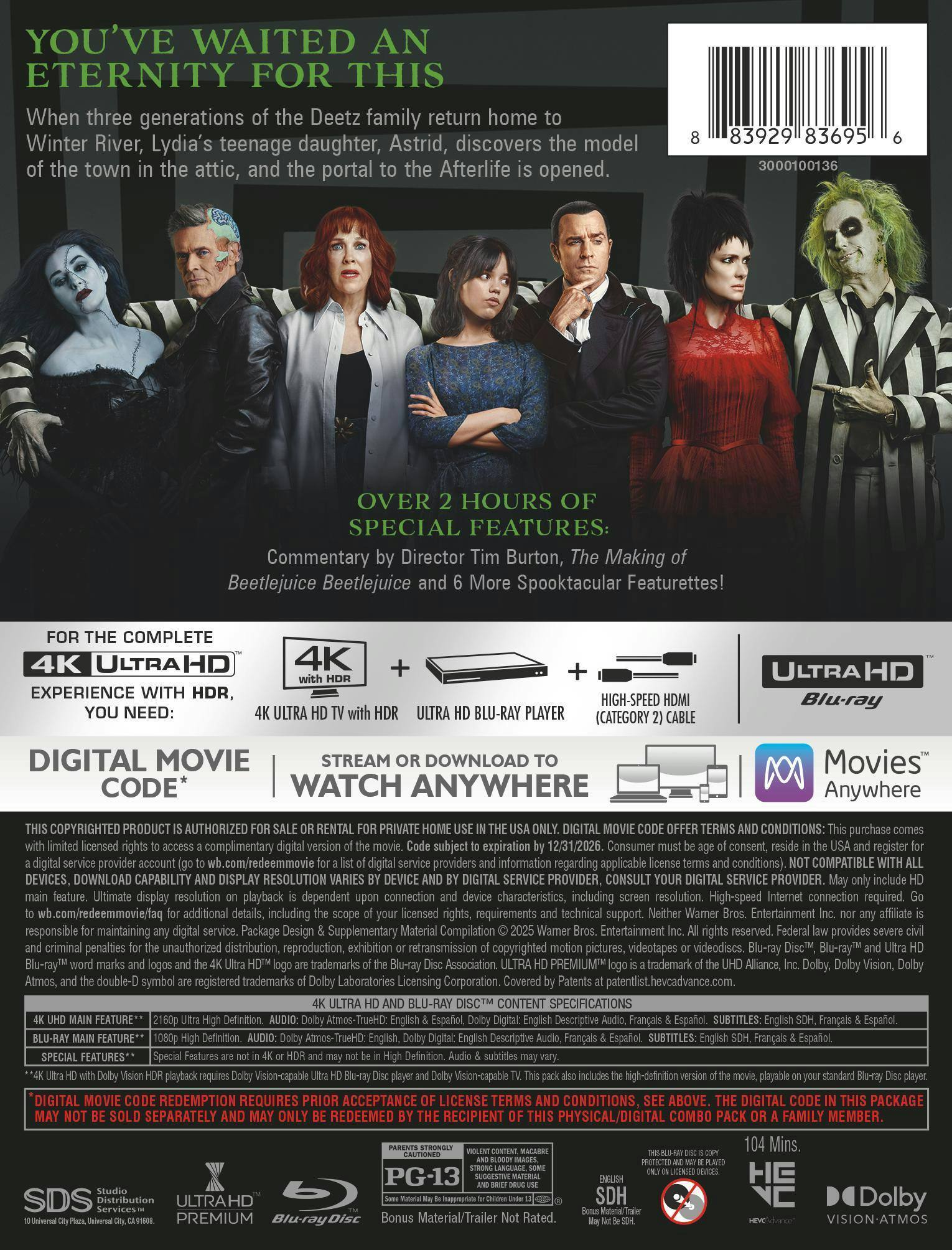 Back. Beetlejuice Beetlejuice (Limited Edition 4K Ultra HD Steelbook + Blu-ray + Digital) [UHD].