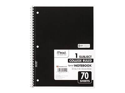 SFI Mead  
1 Subject College Ruled Spiral Notebook  
70 Sheets  
Dimensions: 25.6 cm x 15 cm