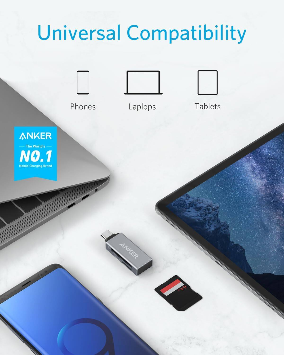 Universal Compatibility, Phones, Laplops, Tablets, ANKER The World's NO.1 Mobile Charging Brand, ANKER RDEAAA 64c