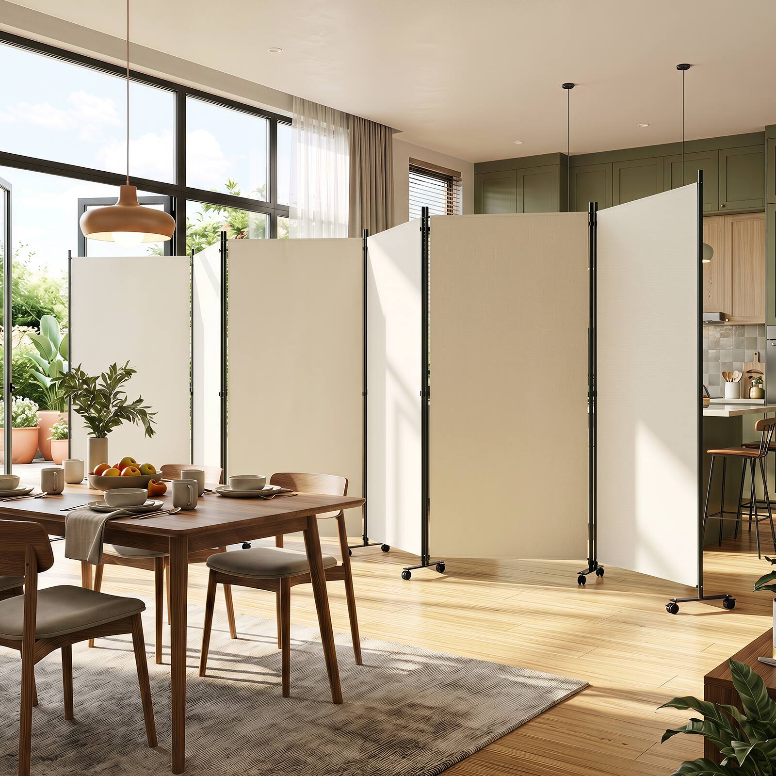 Alt View 4. Costway - Costway Room Divider with Lockable Wheels, 6 Panel Folding Privacy Screen for Office - White.