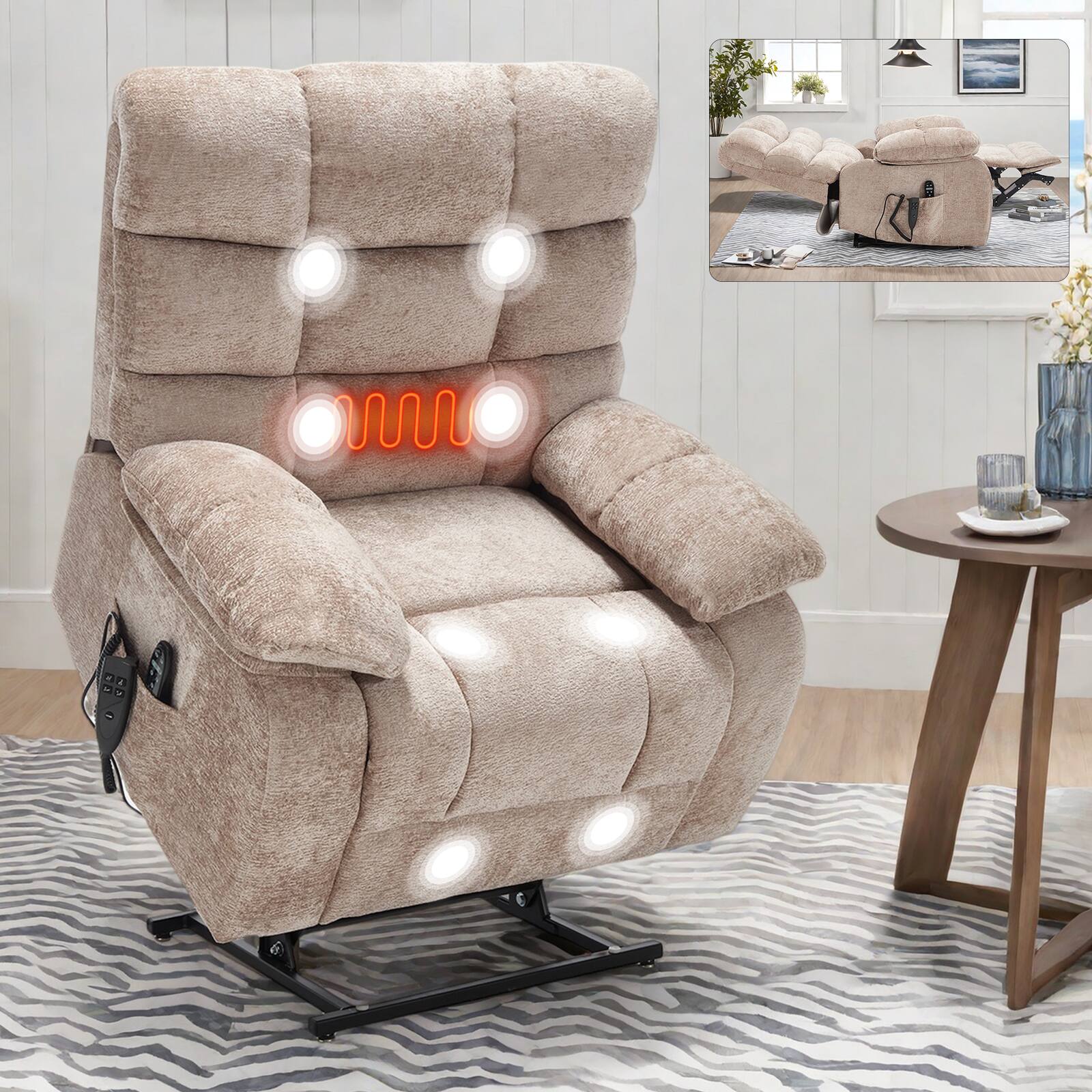 Front. APRILSOUL - Lift Recliner Chair Heat Massage Large Electric Power Lift Recliners with Power-Remote Medium-firm and Heavy duty - Beige.