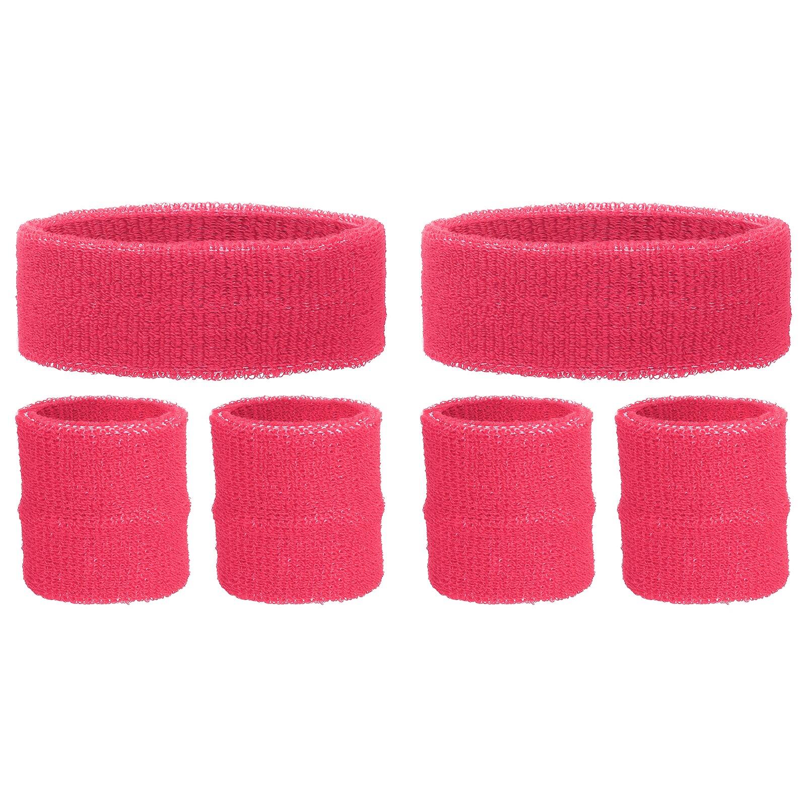Unique Bargains - Sweatband Set, 2pcs Headband + 4pcs Wristbands Moisture Wicking Breathable Athletic Bands 6pcs for Sports - Rose Red price history on PriceWatchPro