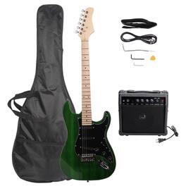 Winado - New Beginner 6 Strings Green ST Electric Guitar Kit with Amp Basswood