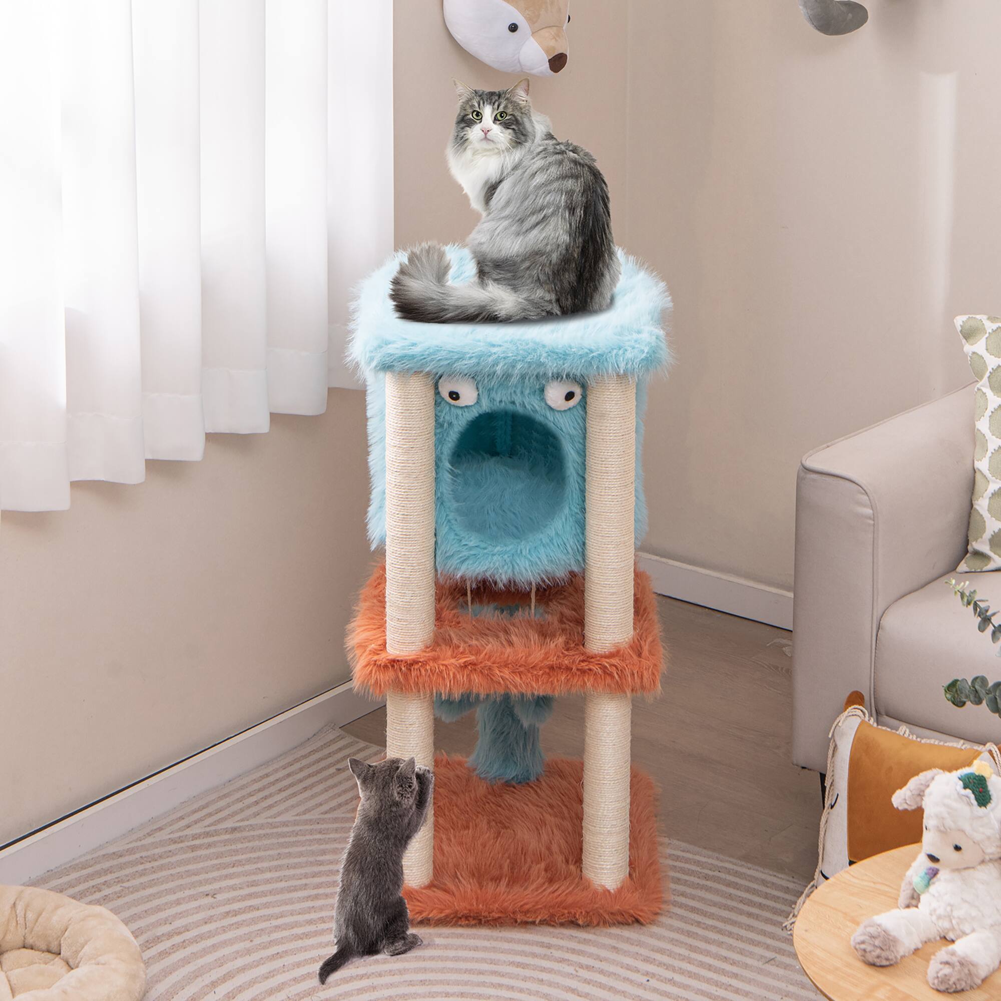 Alt View 1. Gymax - Gymax Monster-Themed Cat Tree w/ Private Condo Soft Long Plush Sisal Scratching Posts - GYM14663.