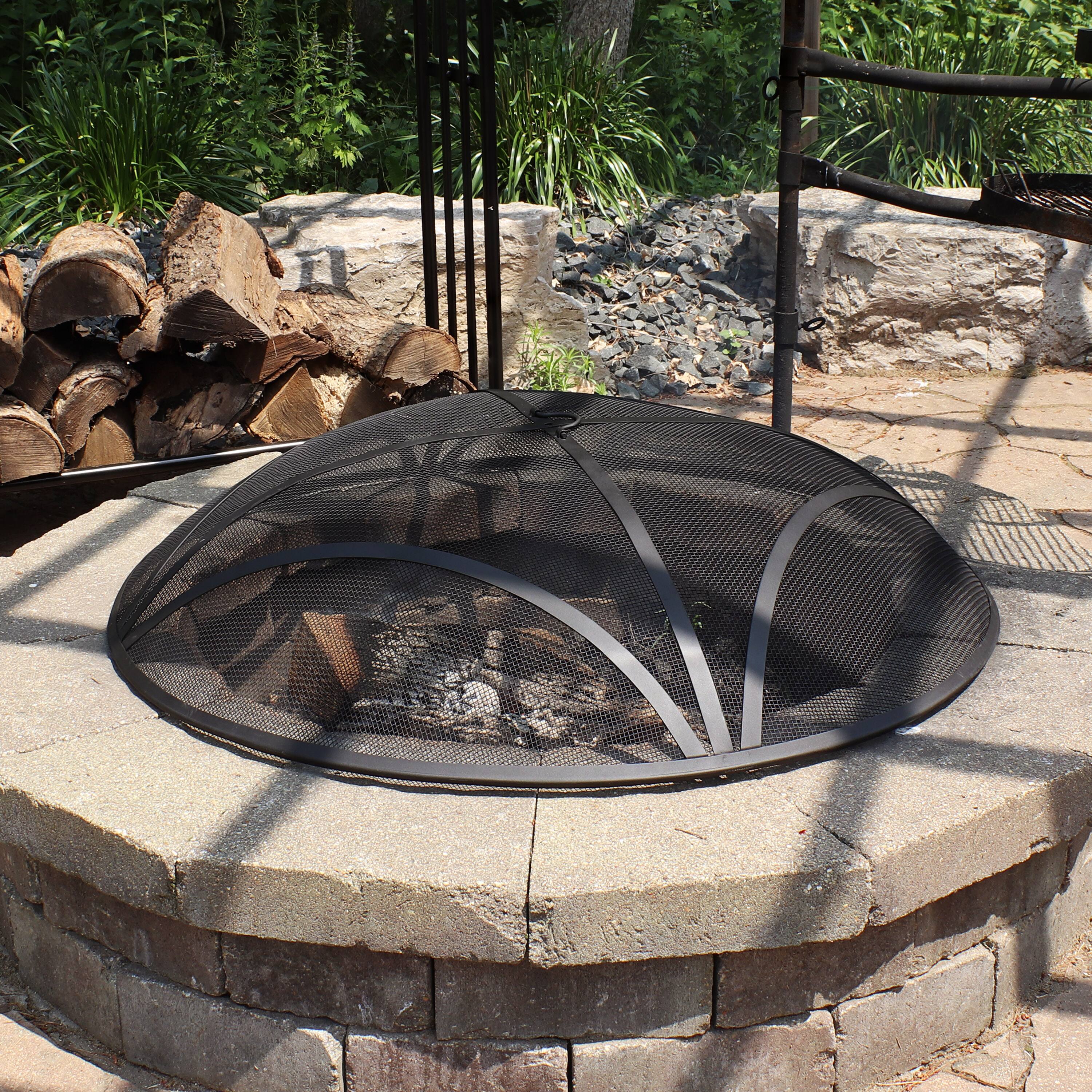 Alt View 4. Sunnydaze - 40 in Reinforced Steel Mesh Round Fire Pit Spark Screen - Black.