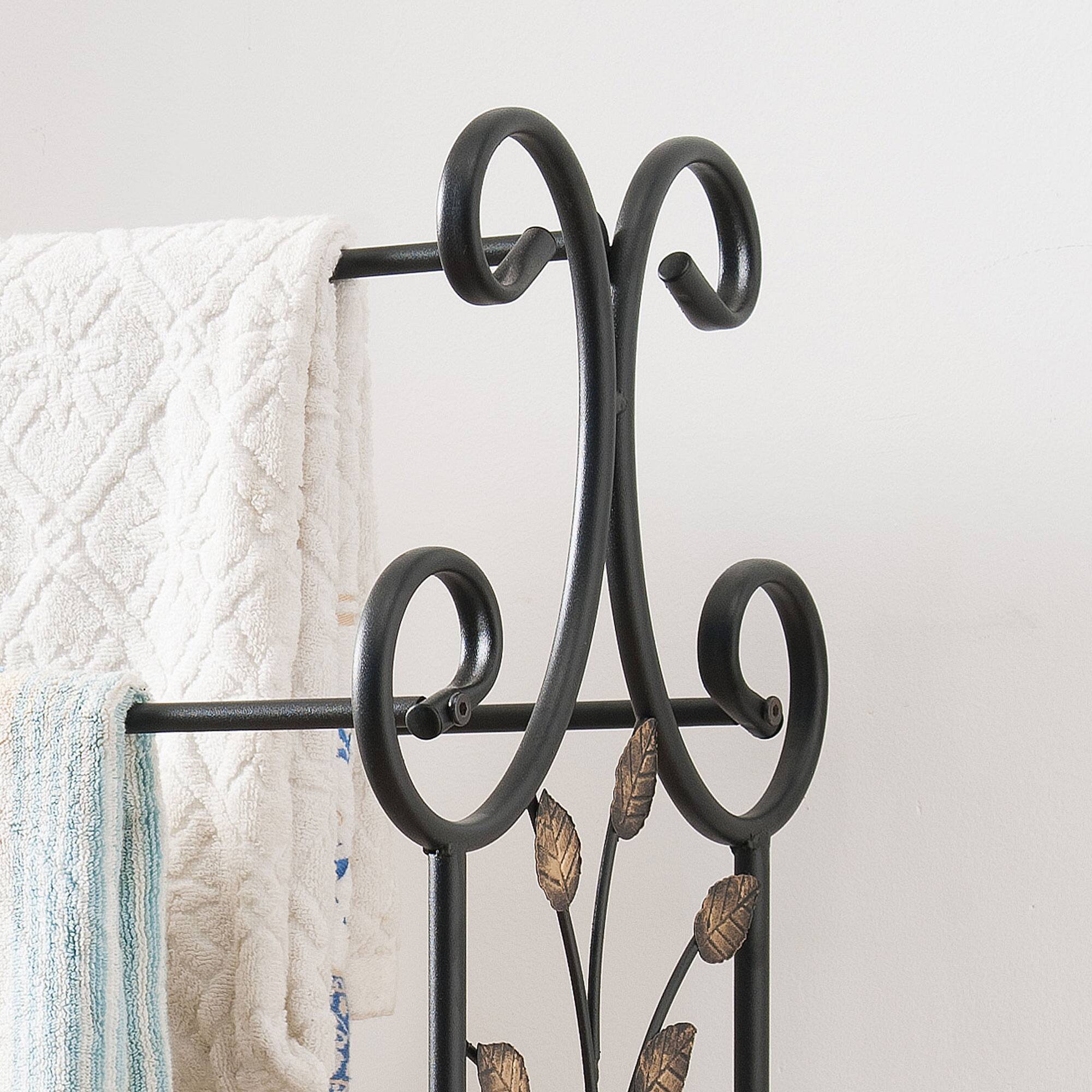 Back. Kings Brand Furniture - Kings Brand Furniture Black Metal with Gold Leaf Free Towel Rack Stand with Shelf - Black.