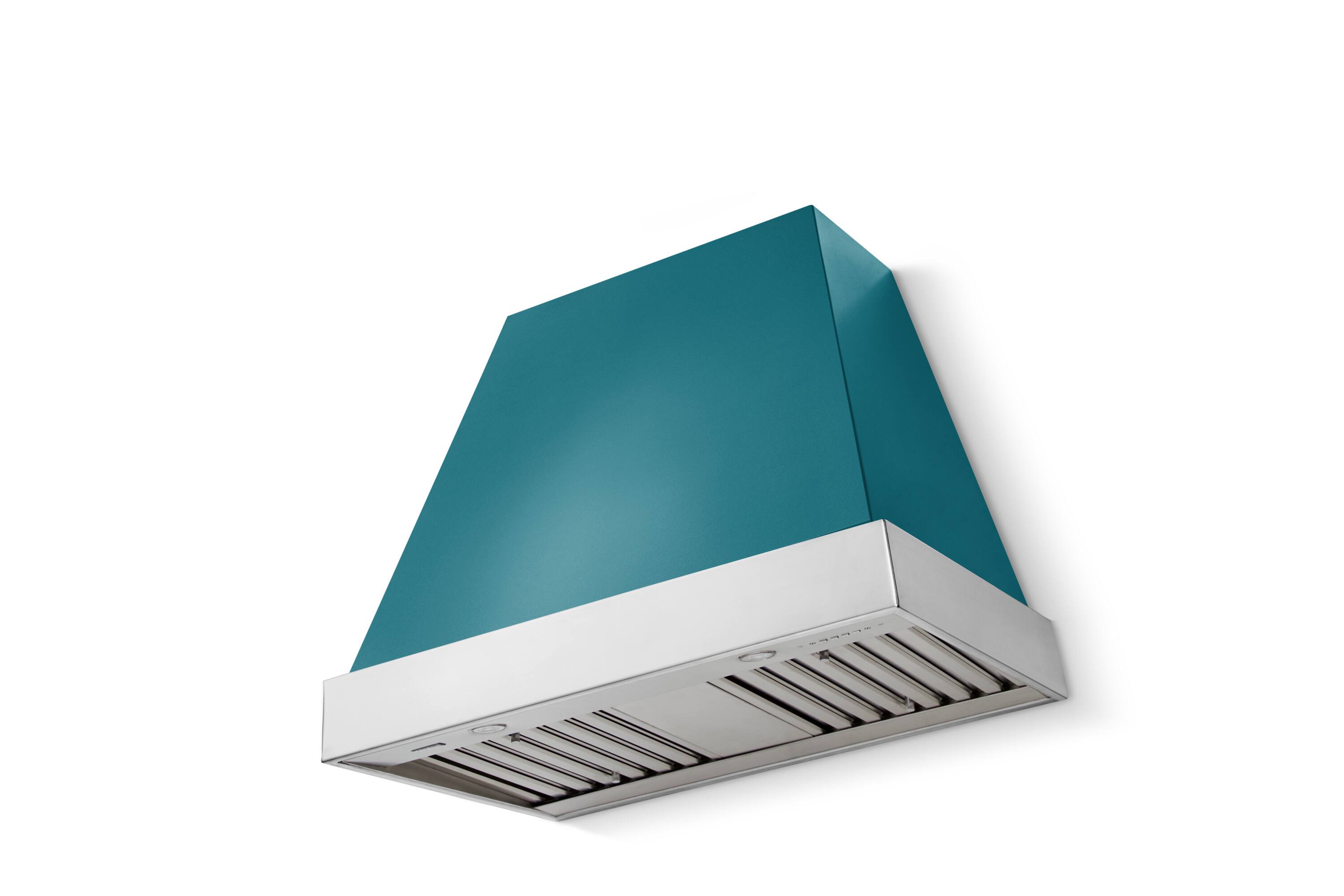 Front. AGA - AGA Euclid36 x 30 Hood 600 CFM_Salcombe Blue_ w. Polished Chrome Trim - Salcombe Blue.