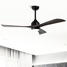 Sofucor - 52" Modern Wood Ceiling Fan with Light & Remote Control 6-Speed Reversible Quiet DC Motor For Bedroom Farmhouse Patio - Black