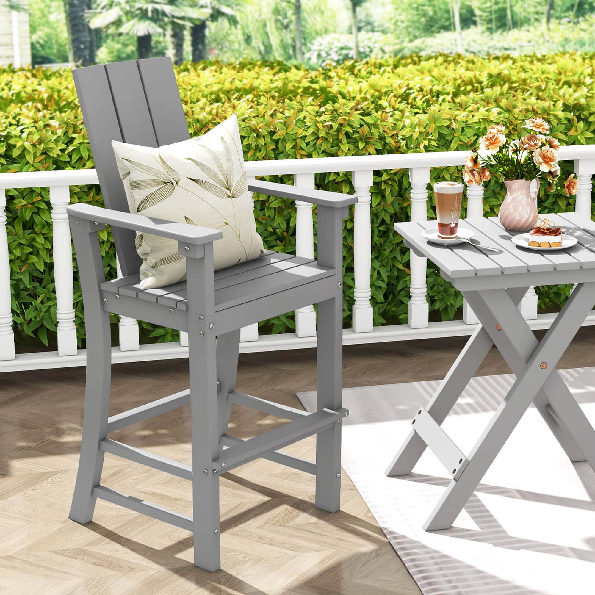 Alt View 1. Costway - Costway Tall Adirondack Chair with Ergonomic Backrest Armrests & Footrest for Backyard - Gray.