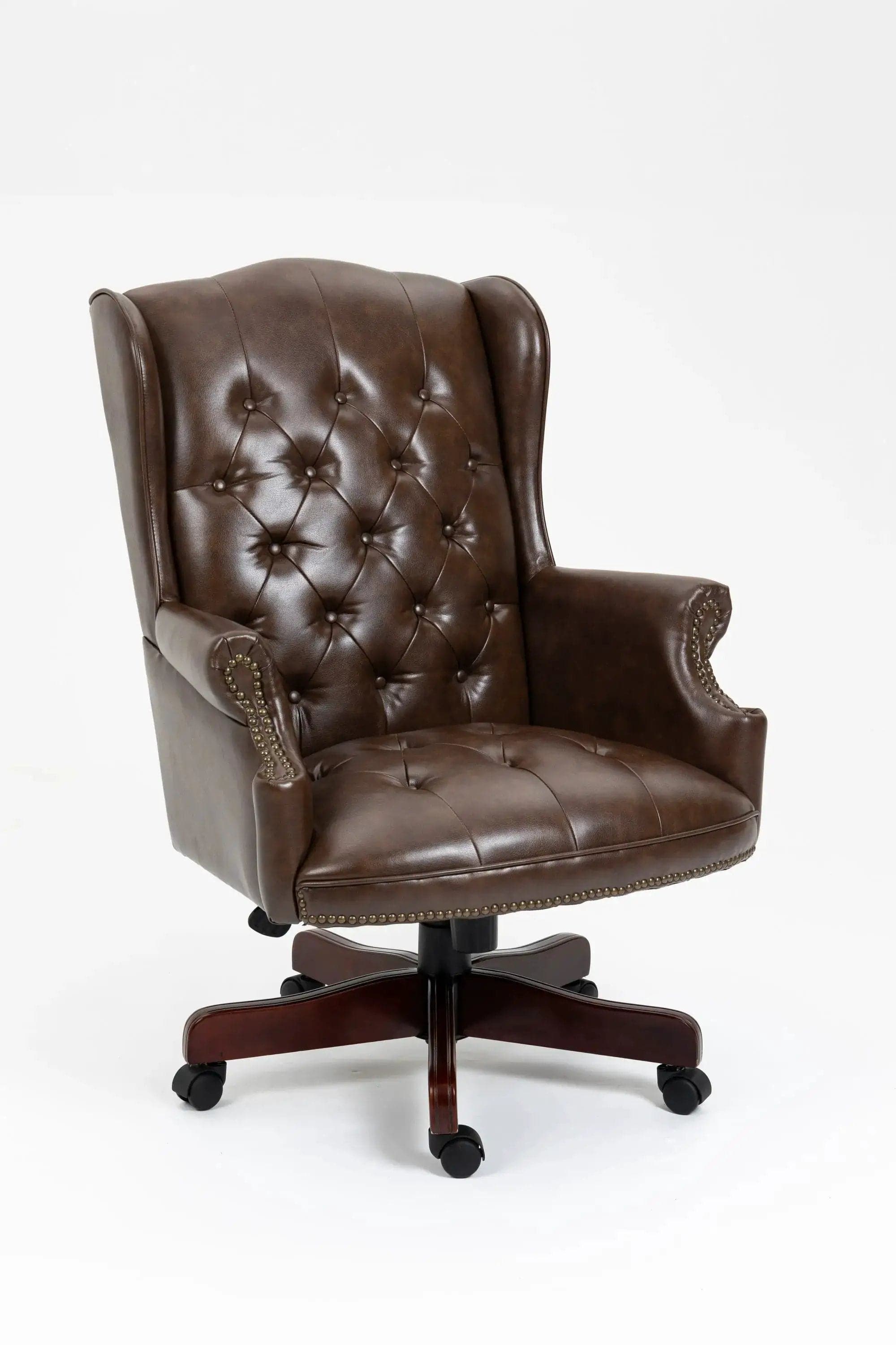 Platinum-Level - Banker Office Chair with Ergonomic Support and Plush Leather Comfort - Brown