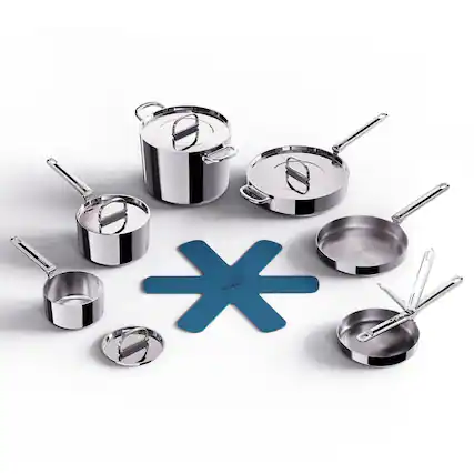 Front. Joseph Joseph - Space Steel 10-piece Stainless Steel Cookware Set with Folding Handles - Stainless Steel.