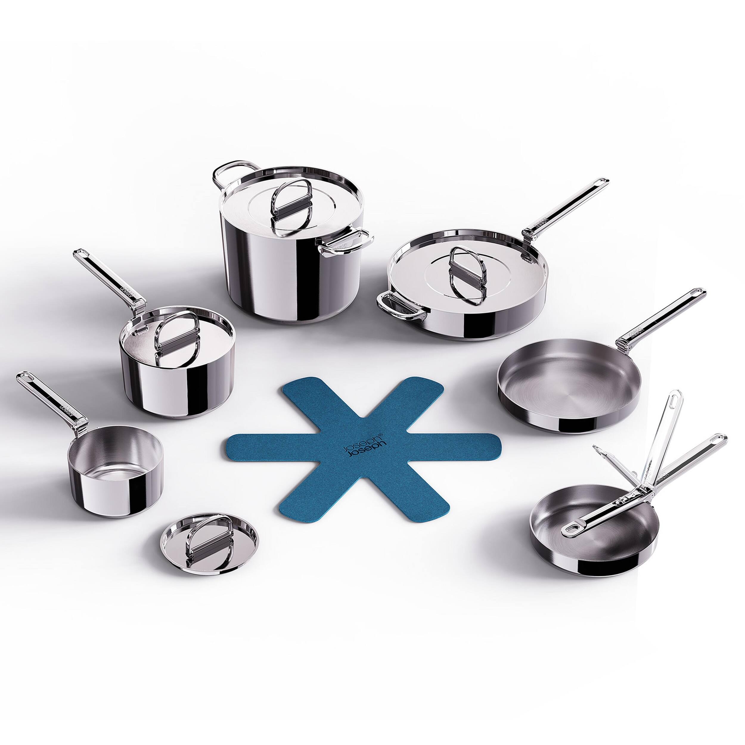 Front. Joseph Joseph - Space Steel 10-piece Stainless Steel Cookware Set with Folding Handles - Stainless Steel.