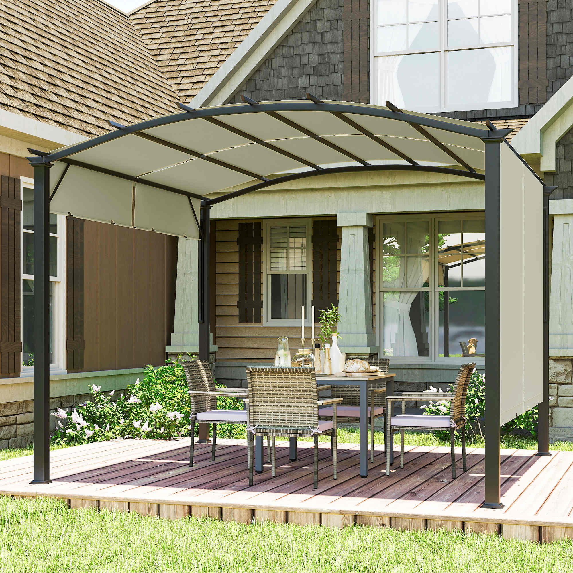 Alt View 7. Outsunny - x 11' Outdoor Retractable Pergola Canopy for Backyard - Beige.