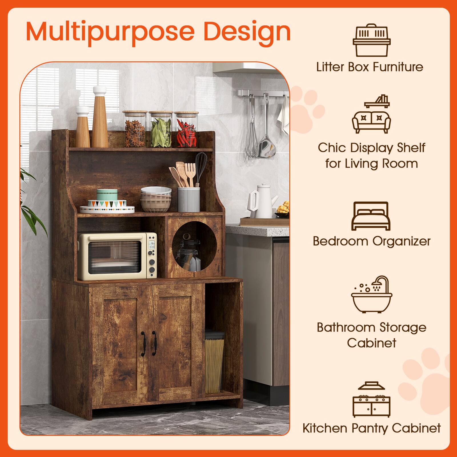 Multipurpose Design

- Litter Box Furniture
- Chic Display Shelf for Living Room
- Bedroom Organizer
- Bathroom Storage Cabinet
- Kitchen Pantry Cabinet