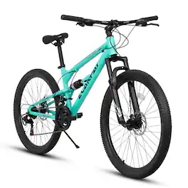 BreeBe - 26 Inch Steel Frame Shock Fork Plus Shock Absorber 21-speed Unisex Mountain Bike - Blue