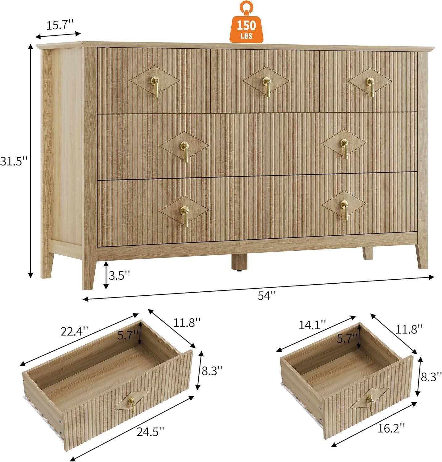 15.7"  
31.5"  
54"  
3.5"  
22.4"  
5.7"  
11.8"  
8.3"  
24.5"  
14.1"  
5.7"  
11.8"  
8.3"  
16.2"  

150 LBS