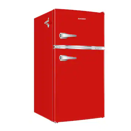 Front. BANGSON - BANGSON 3.2 CU.FT 2-Door Fridge with Freezer, Handle, Bottle Opener, Refrigerator for Bedroom, Dorm, Office, RV, Red - Red.