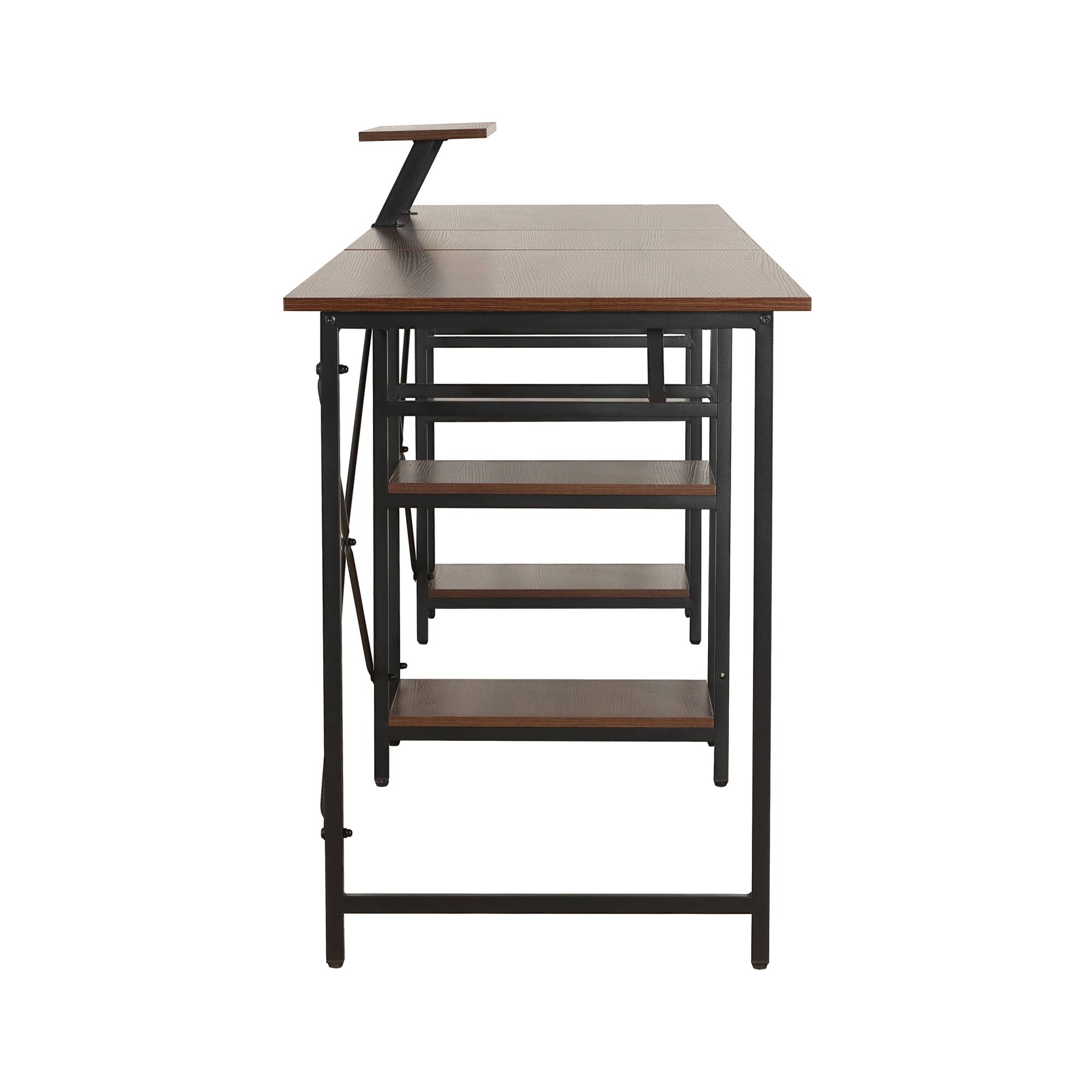 Alt View 5. GOODSILO - Reversible L-Shaped Industrial Computer Desk with Storage Shelves and Monitor Stand - Walnut.