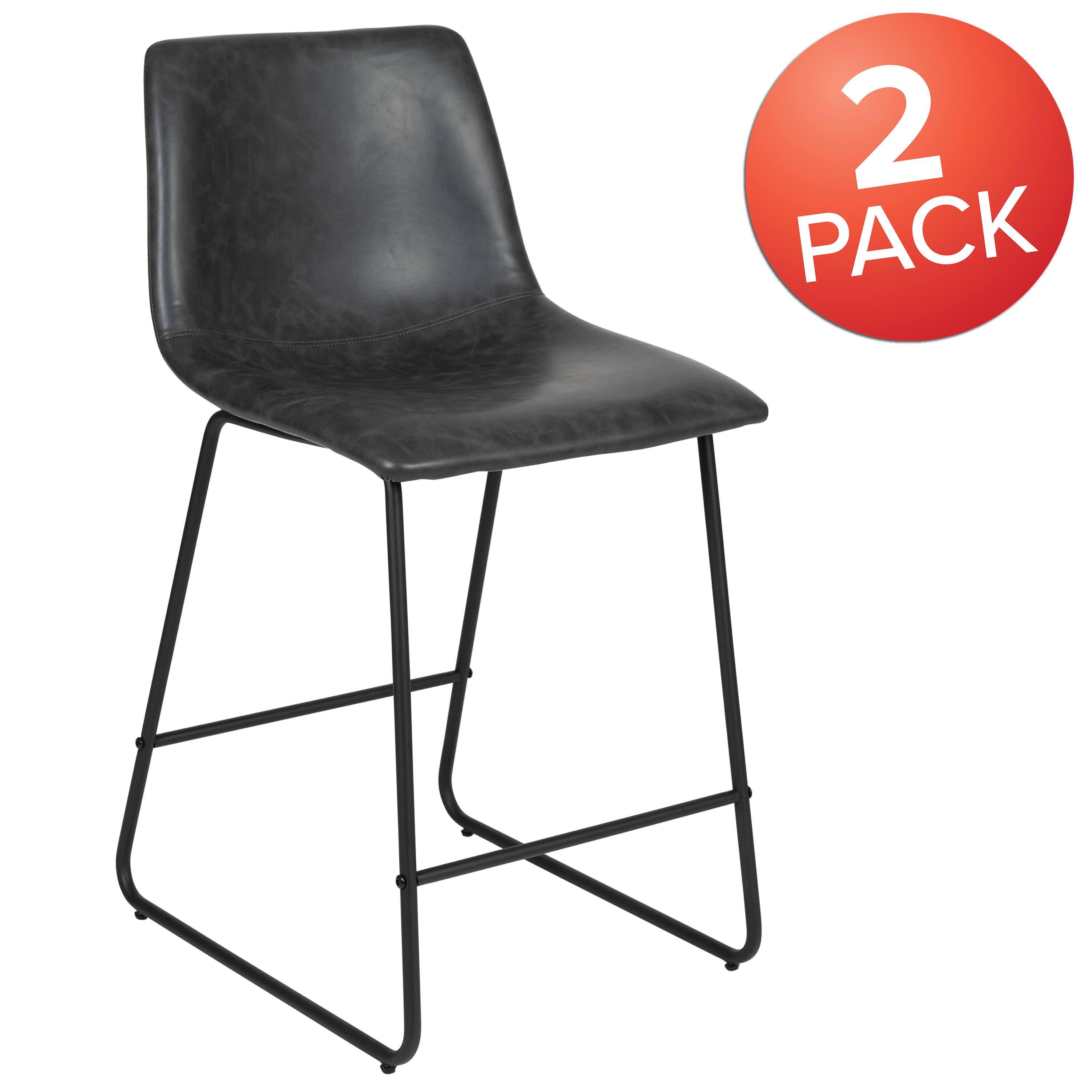 Alt View 2. Emma + Oliver - Set of 2 Kitchen Counter Height Stool - 24 Inch LeatherSoft Barstool - Gray.