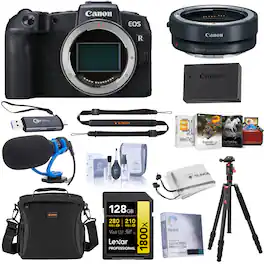 Bundle - Canon - EOS RP Mirrorless Camera, with 128GB UHS-II SDXC Memory Card, Tripod/Monopod, Microphone, Card Reader,