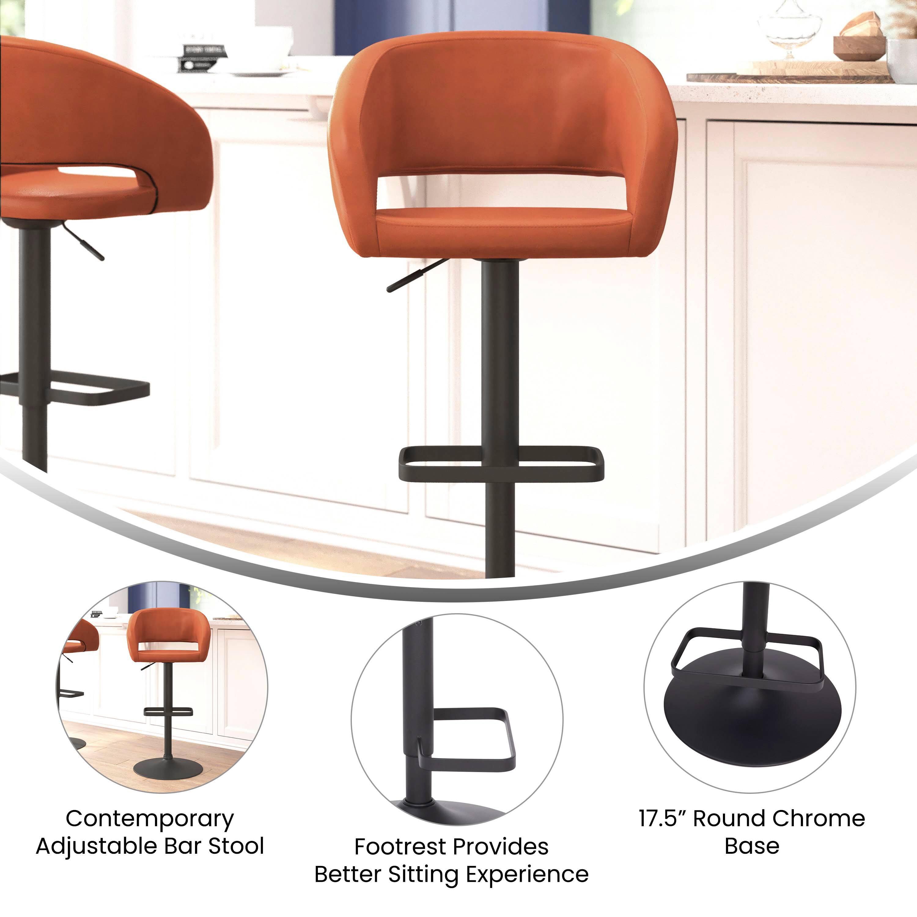 Contemporary Adjustable Bar Stool  
Footrest Provides Better Sitting Experience  
17.5" Round Chrome Base