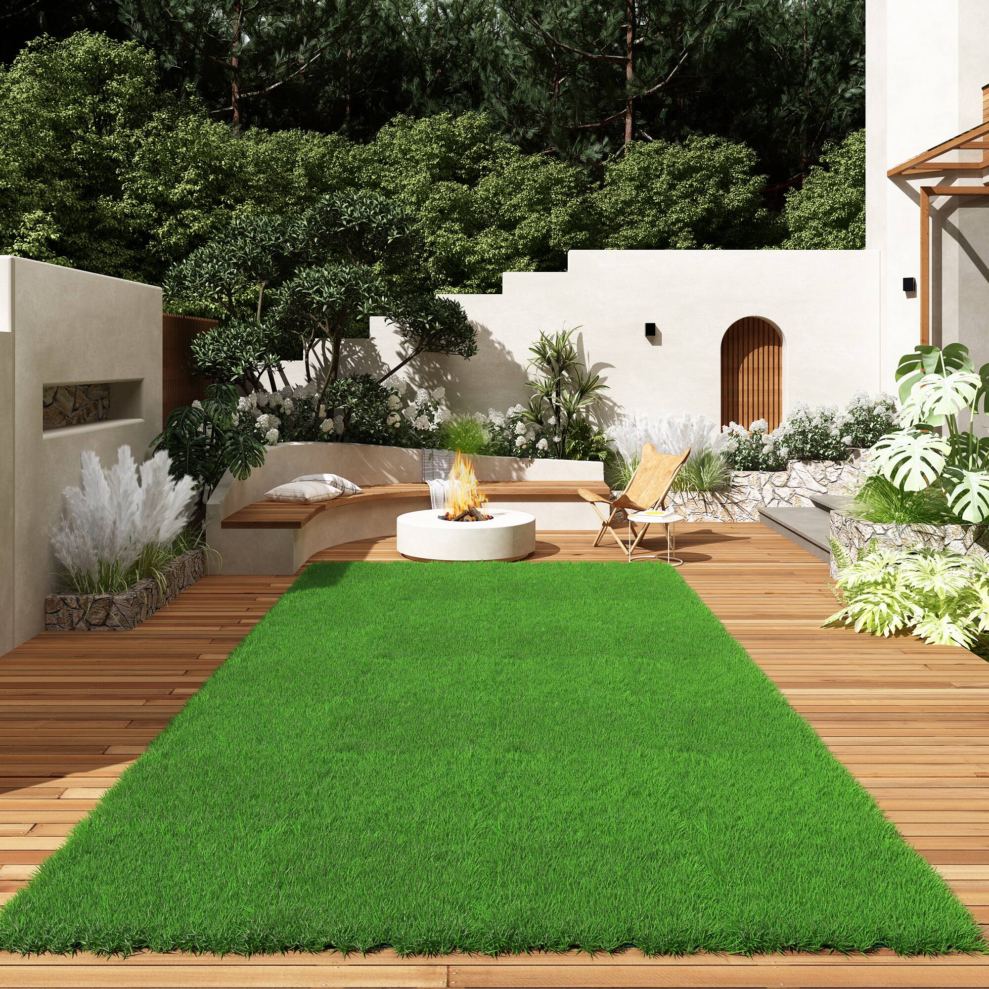 Famapy - Indoor Outdoor Fake Lawn Mat for Balcony Artificial Grass Turf Rug Patio, Pets & Kids, Waterproof, Fire-Resistant - Green