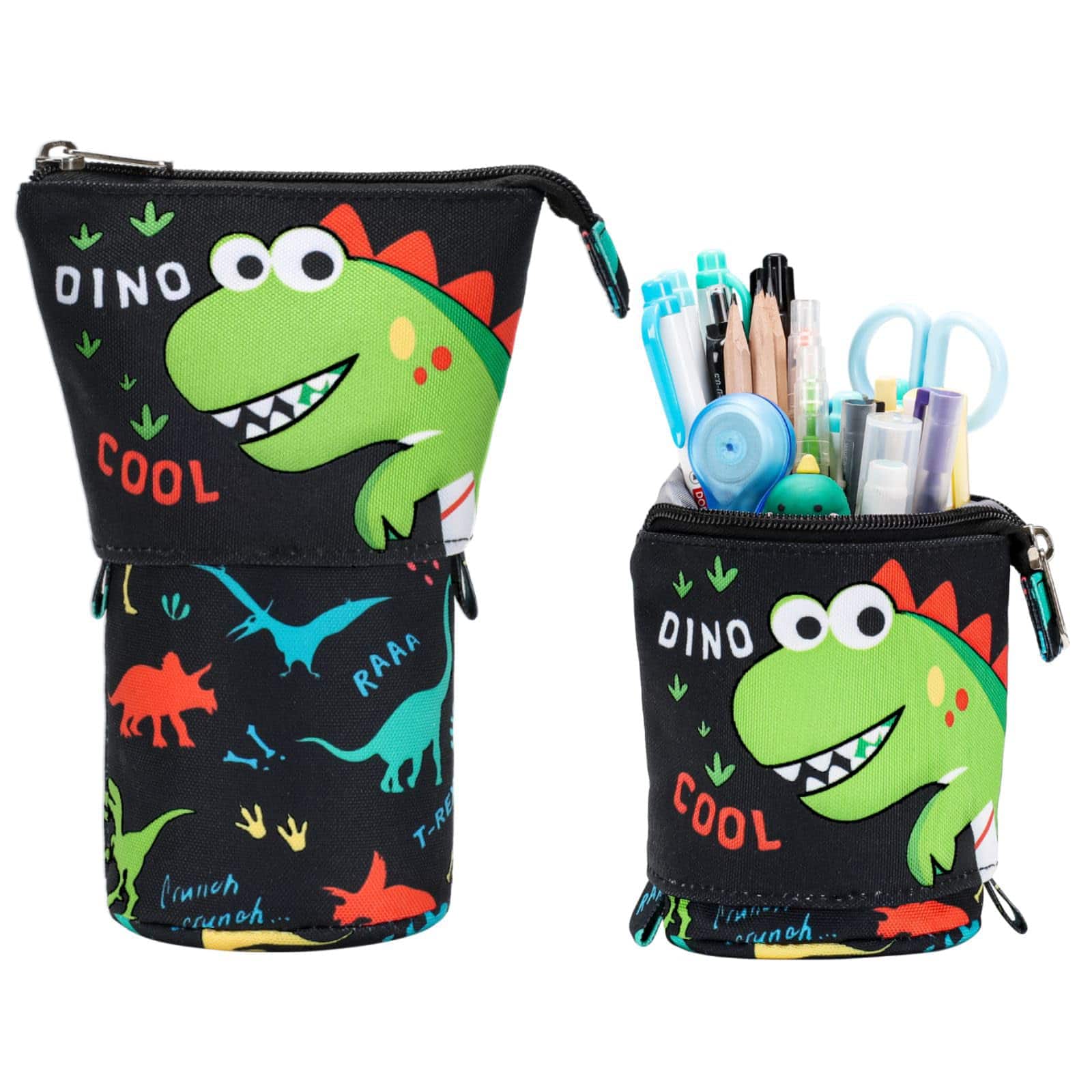 Dapper Styles - Standing Pencil Case For - Telescopic Pouch Big Capacity Stand Up Stationery School Students Dinosaur - Pink Flower Unicorn