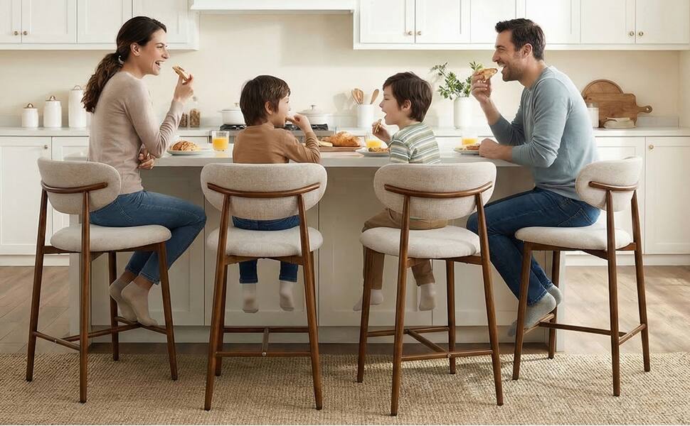 Alt View 7. KERDOM - [Set of 2] 26“ Counter Height Bar Stools with Back, Upholstered Linen High Dinner Chair for Kitchen Island, Restaurant - Oatmeal.