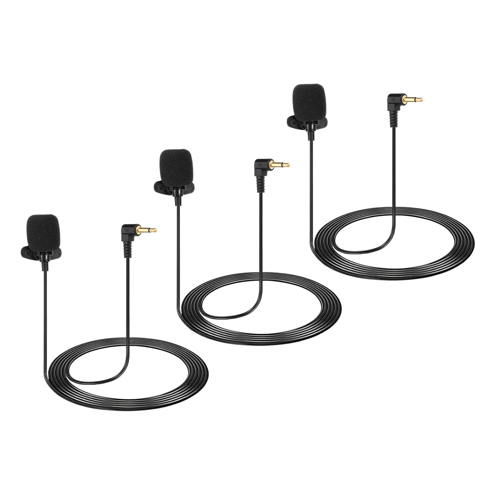 Unique Bargains - Lavalier Lapel Microphone 3.5mm Elbow Mono Condenser Collar Mic 1.5m Wired Unidirectional 3pcs - Black