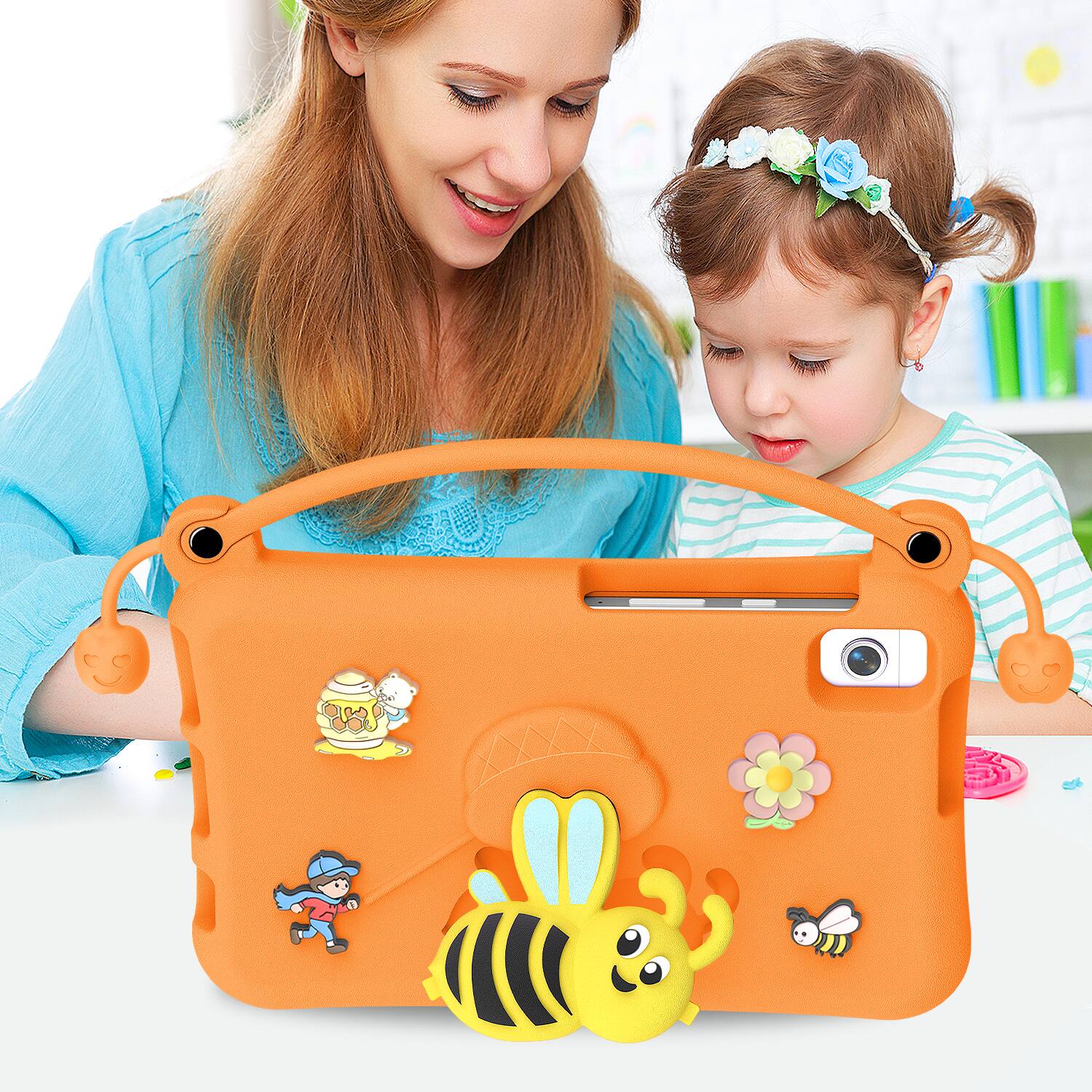 Alt View 4. Dteck - for Samsung Galaxy Tab A9 2023 & Tab A11 2025 (X133/X135) 8.7" Kids EVA Tablet Case,Shockproof Kickstand Cover + Handle - Orange.