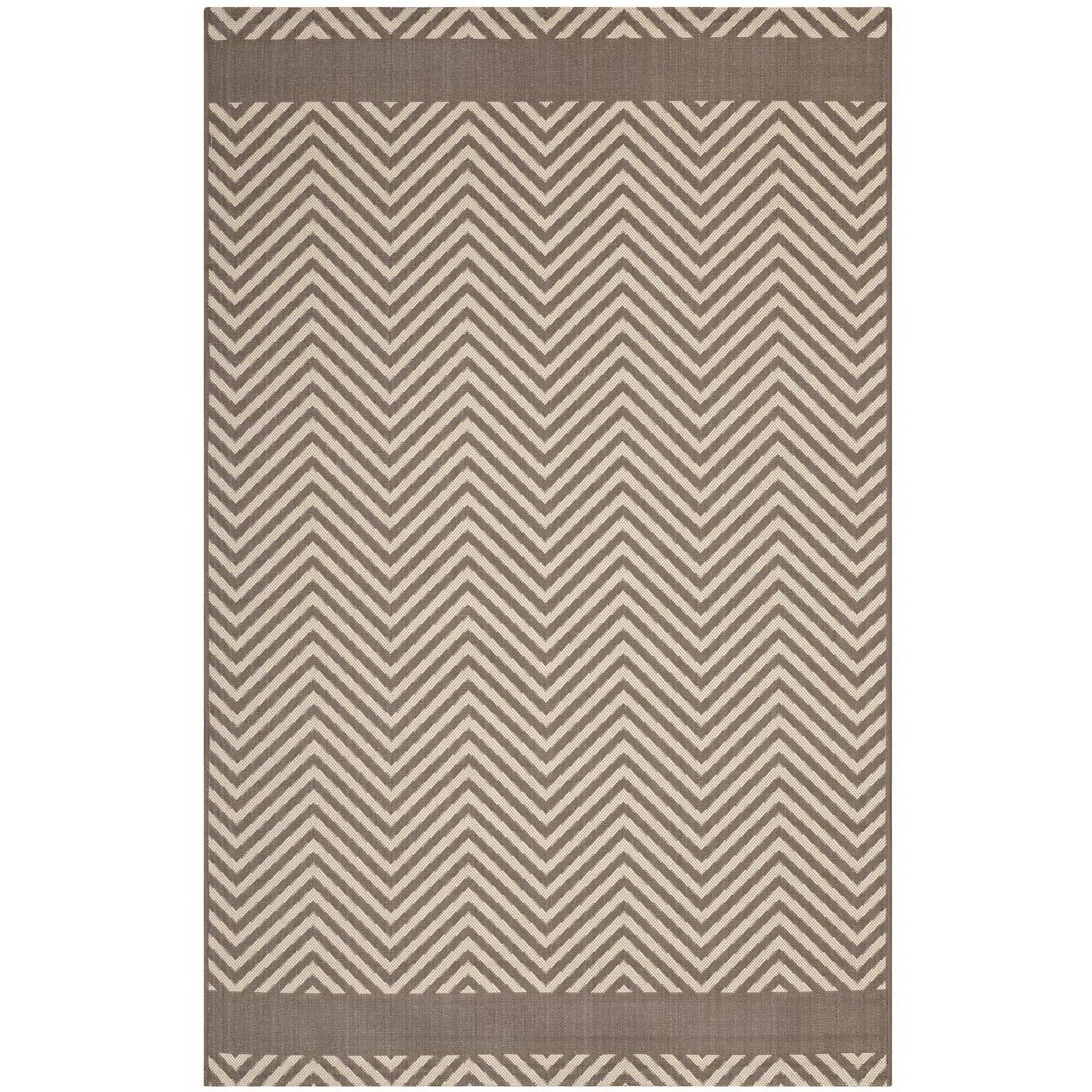 Angle. Modway - Optica Chevron With End Borders Indoor and Outdoor Area Rug - Light and Dark Beige.