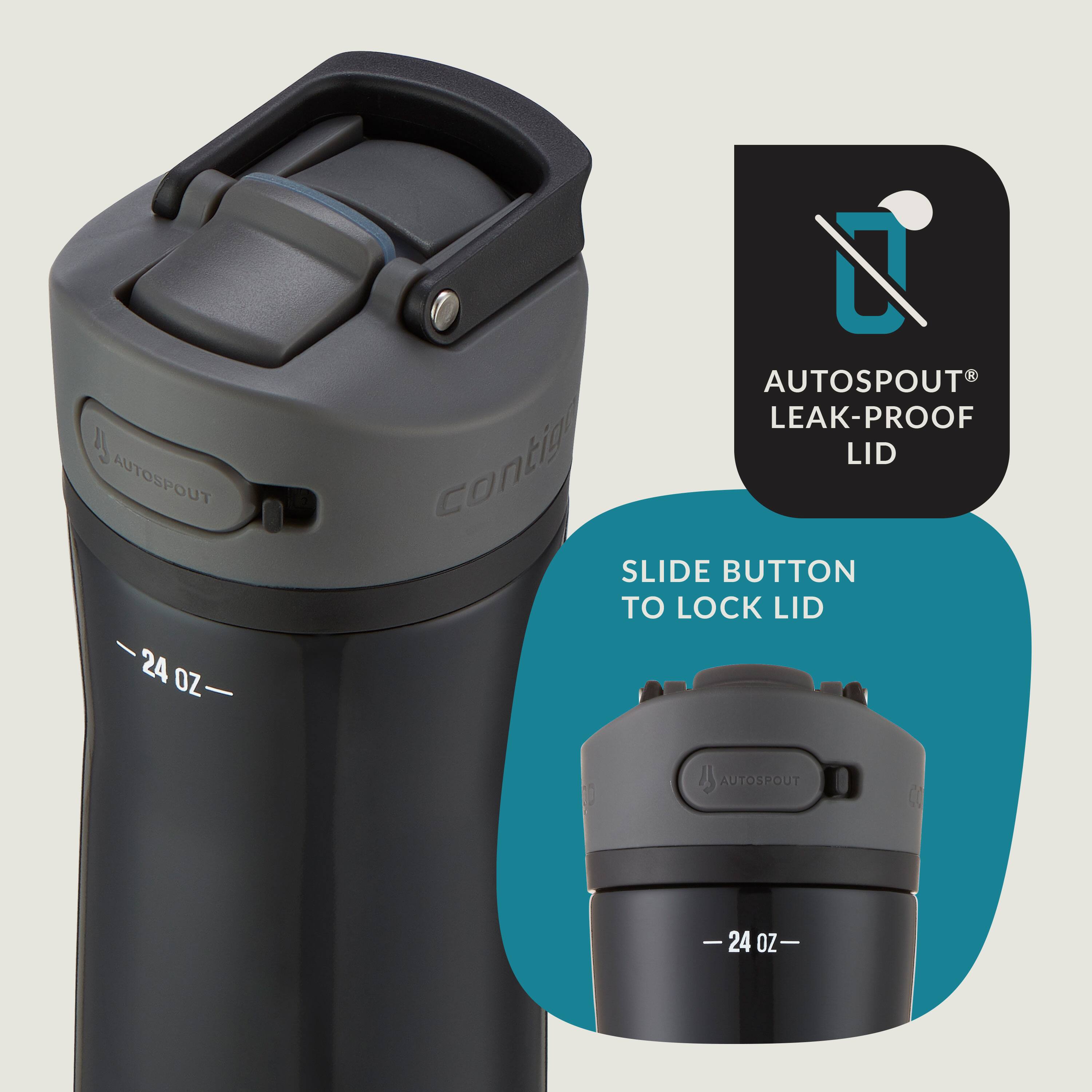 AUTOSPOUT -24OZ- OZ  
EX AUTOSPOUT LEAK-PROOF  
SLIDE BUTTON TO LOCK LID  
AUTOSPOUT D  
-24OZ-
