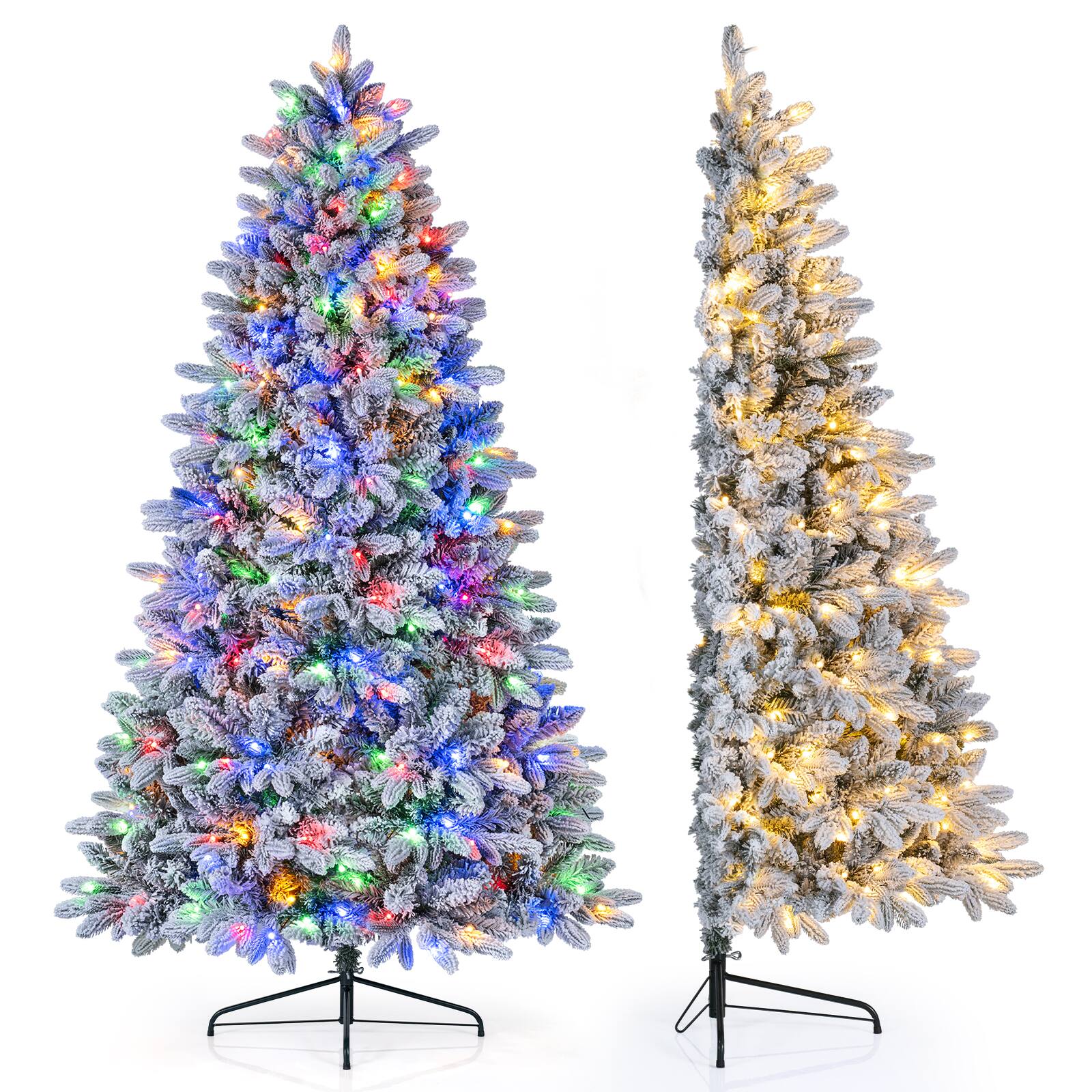 Front. Costway - Costway 6 ft Flocked Half Christmas Tree with 610 Full Branch Tips, 180 LED Lights, 11 Modes Half-Style - White.