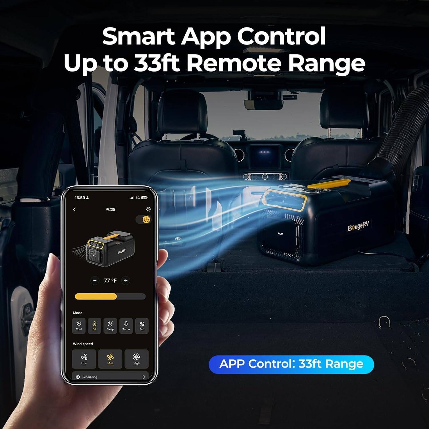 Smart App Control  
Up to 33ft Remote Range  

APP Control: 33ft Range