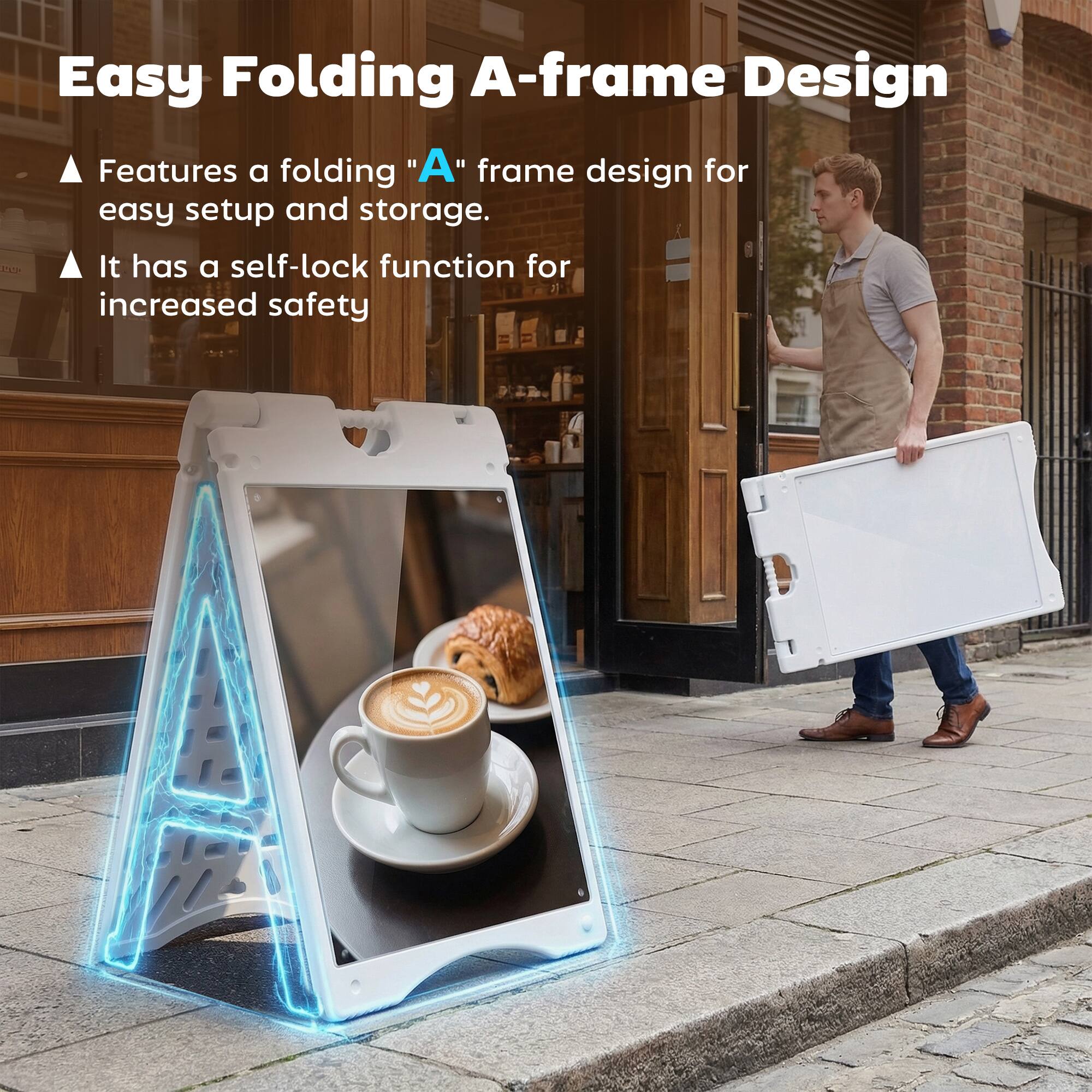 Easy Folding A-frame Design

Features a folding "A" frame design for easy setup and storage.

It has a self-lock function for increased safety