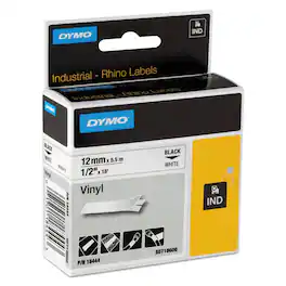 DYMO - 18444 0.5 in. x 18 ft. Rhino Permanent Vinyl Industrial Label Tape - /Black Print - White