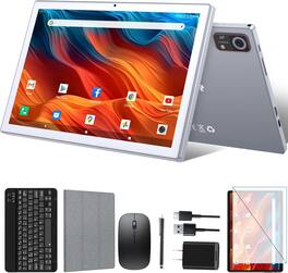 ANTEMPER - Android Tablet 10.1 inch, 128GB Storage, 8GB(4+4) RAM, Octa-Core, 5G WiFi Tableta, GMS Certified,Tablets with Keyboard - Silver