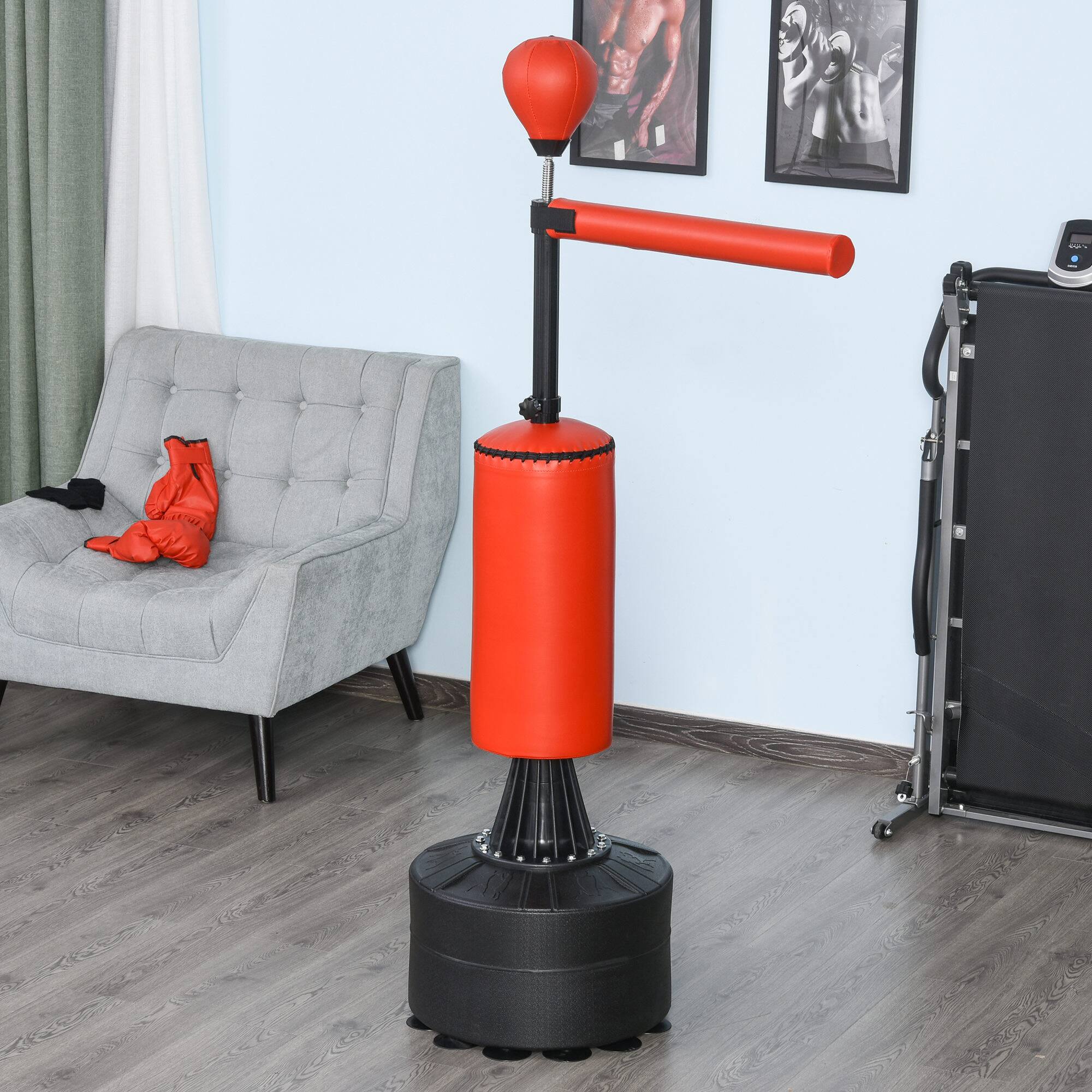 Alt View 8. Soozier - Boxing Bag, Freestanding Punching Bag with Speed Ball, Rotating Boxing Bar and Gloves, Weighted Base - Black, Red.