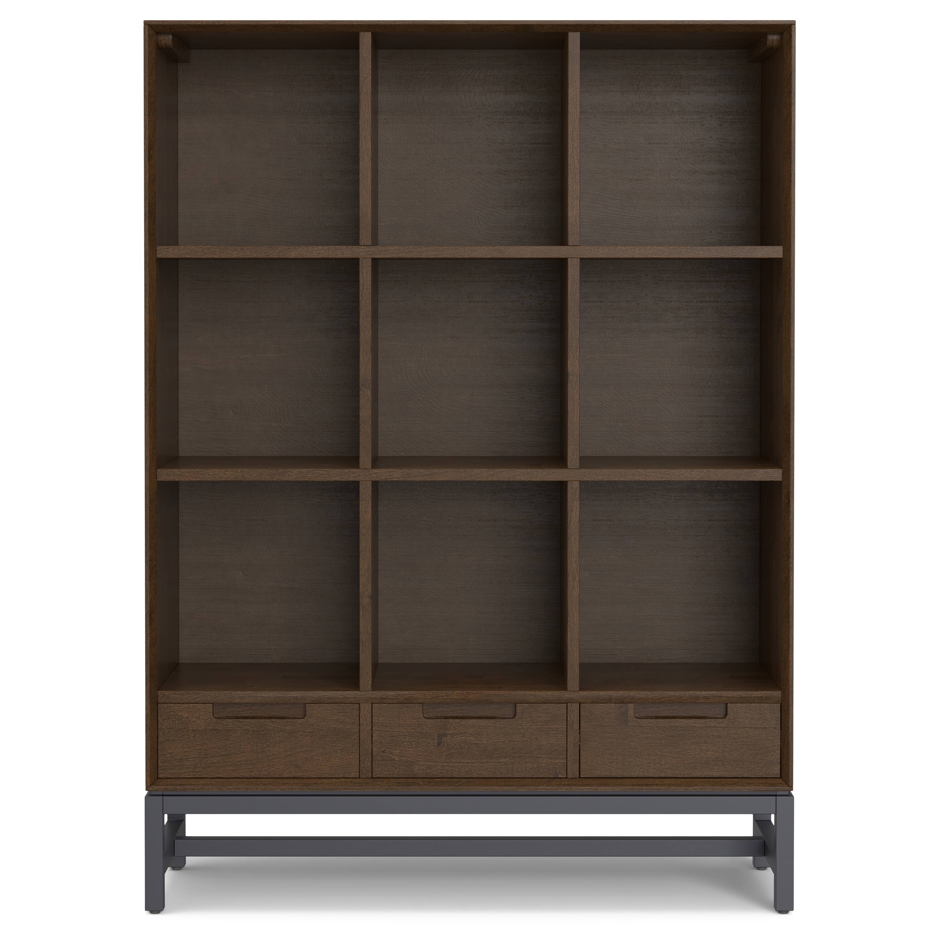 Left. Simpli Home - Banting 58 inch Tall Solid Wood 9 Cube Bookcase with Drawers in Walnut Brown - Walnut Brown.